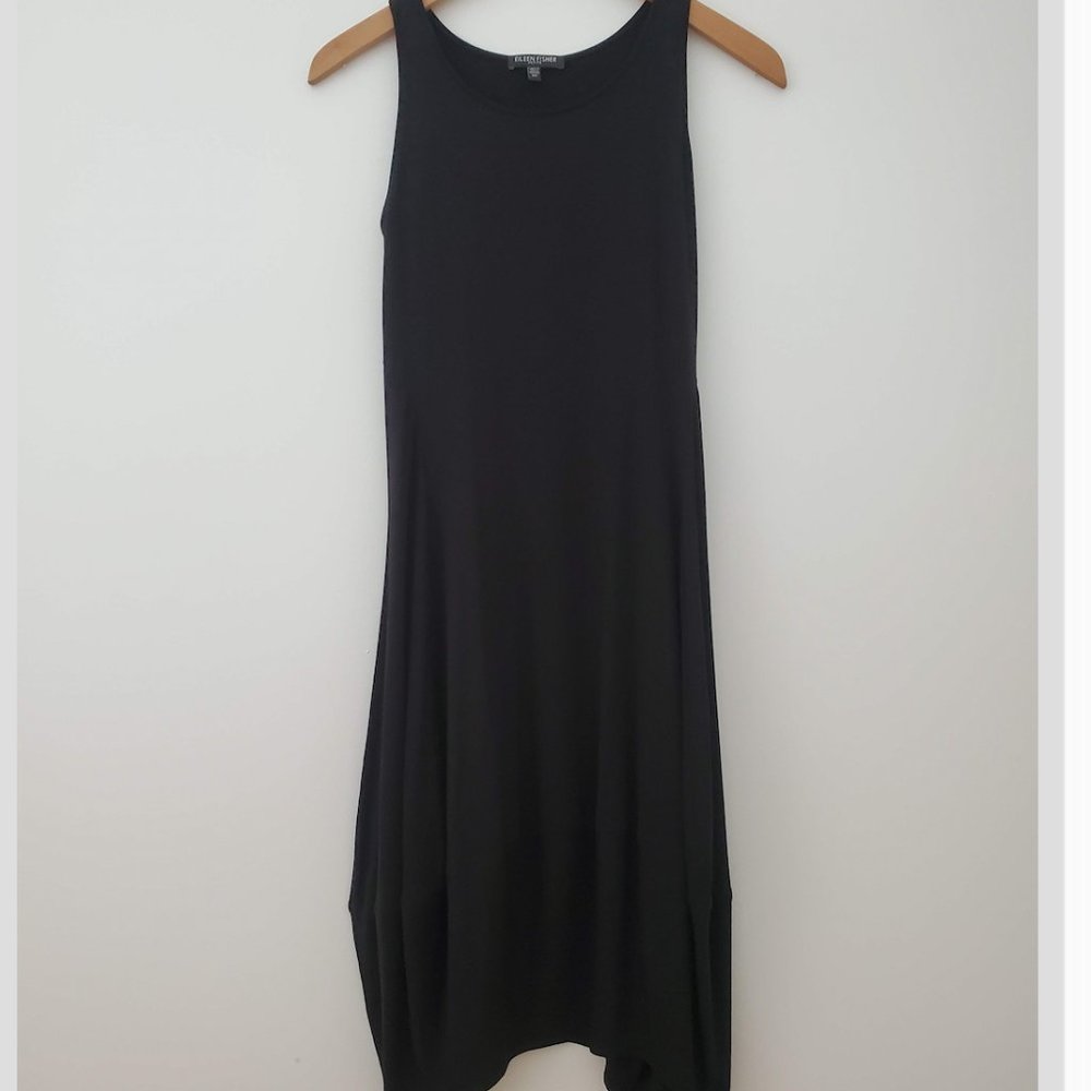 Eileen Fisher lantern jersey dress black classic